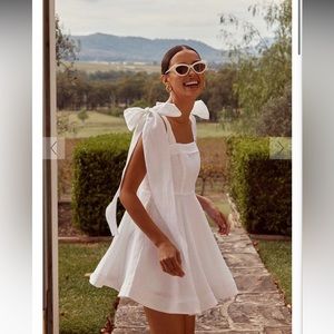 Aisle White Linen Bow Mini Dress NWOT